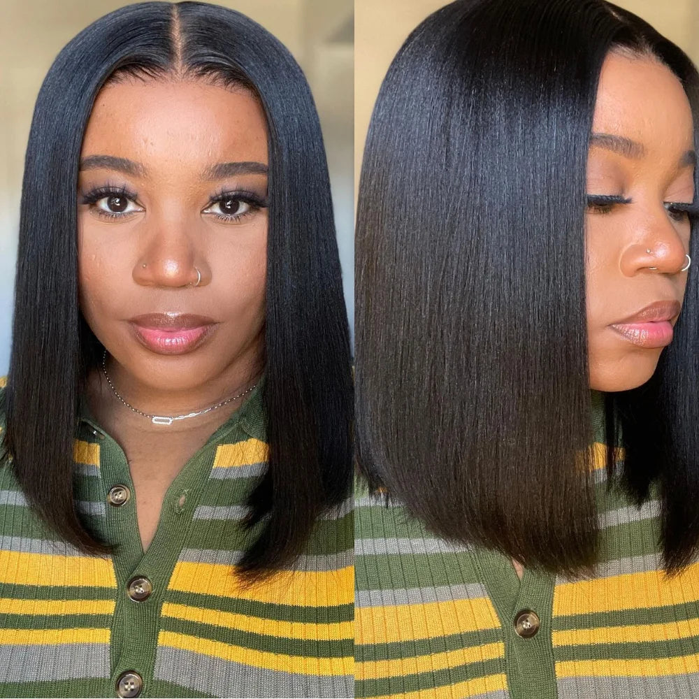 Yaki Straight Bob Wig Pre Cut Pre Bleached Glueless Wigs