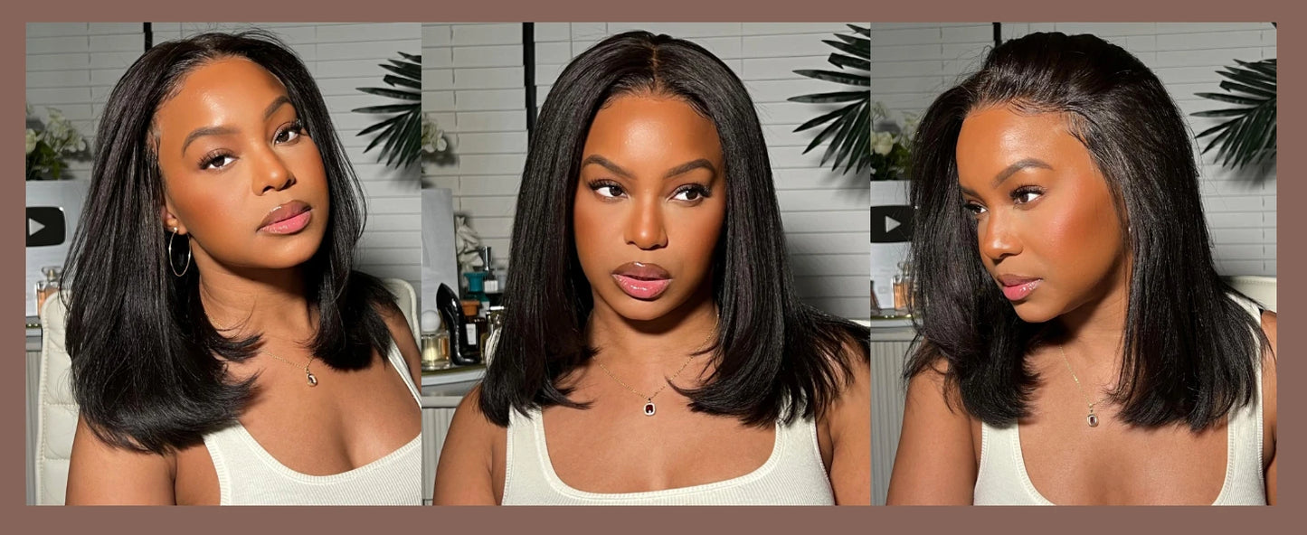 Yaki Straight Bob Wig Pre Cut Pre Bleached Glueless Wigs