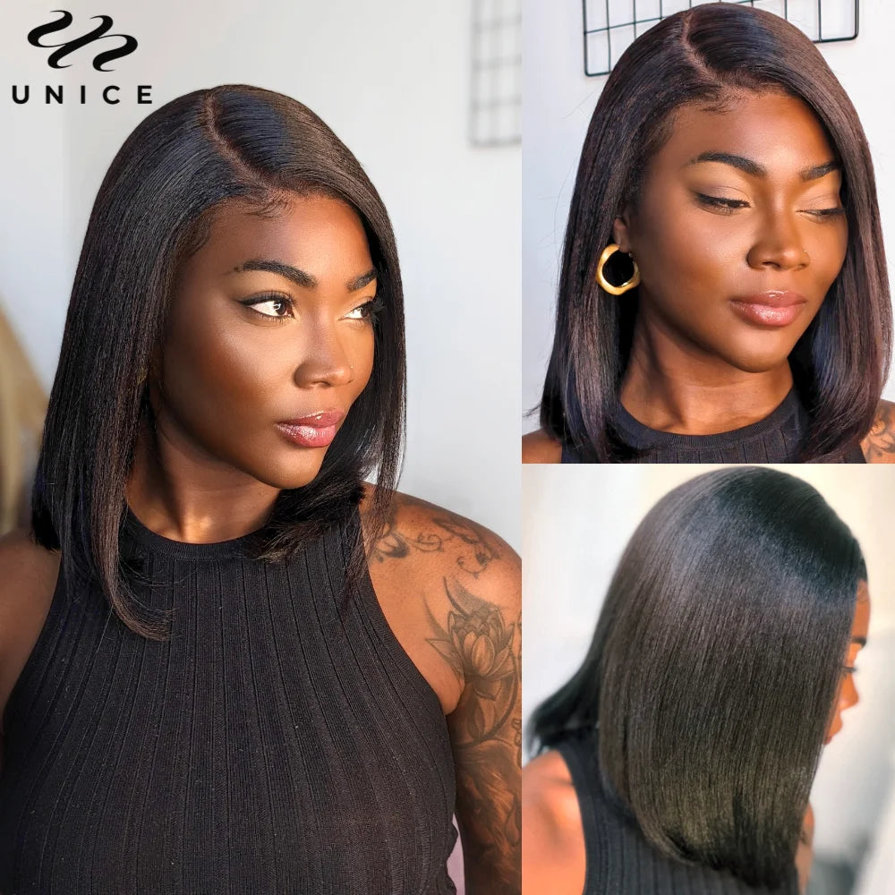 Yaki Straight Bob Wig Pre Cut Pre Bleached Glueless Wigs