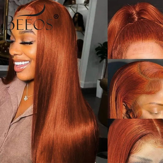 Glueless Ginger Orange Straight Human Hair Wig