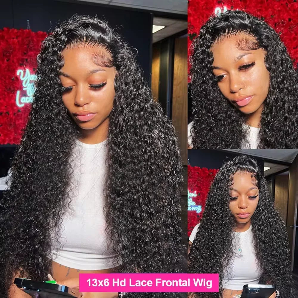 Human Hair Wig Glueless Curly Wave Lace Frontal