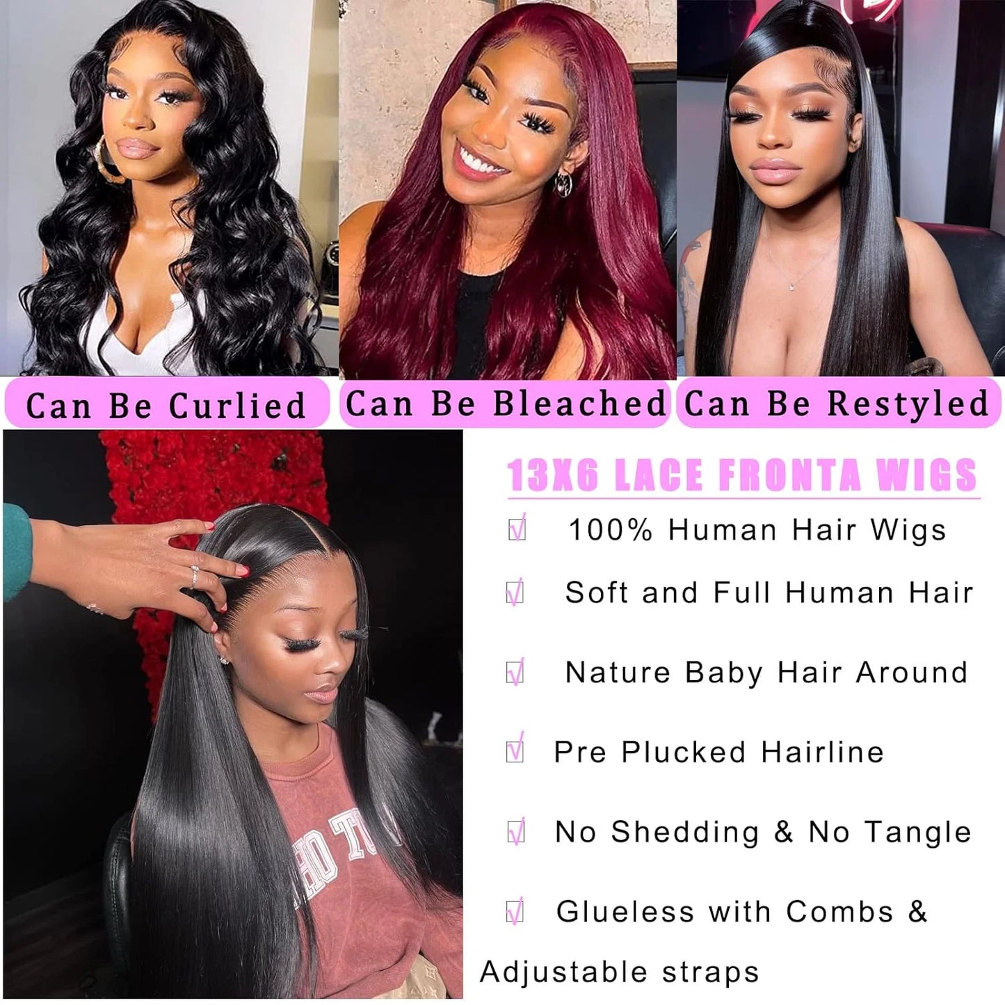 Human Hair HD Glueless Lace Frontal Wigs