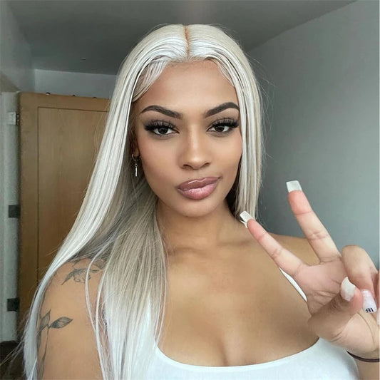 Synthetic PrePlucked Ombre Ash Blonde Soft Straight HD Lace Front Wig