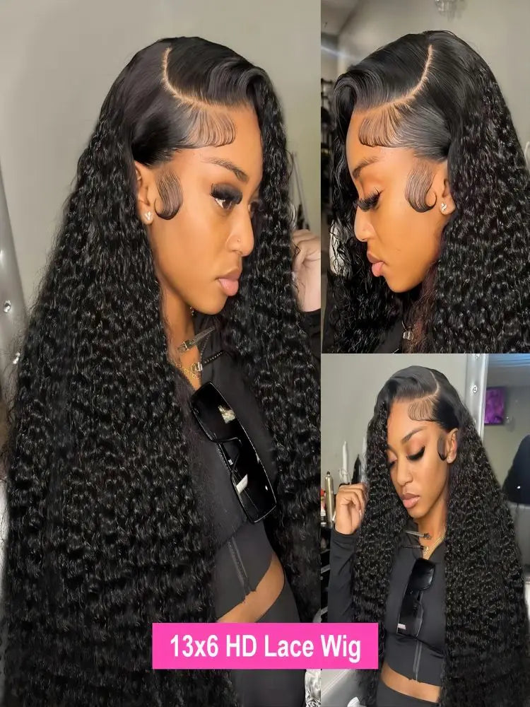 Human Hair Wig Glueless Curly Wave Lace Frontal