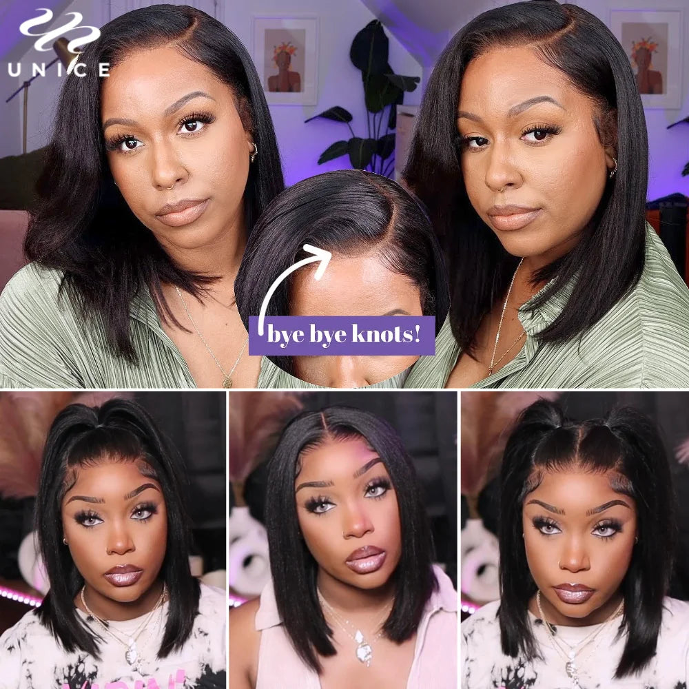 Yaki Straight Bob Wig Pre Cut Pre Bleached Glueless Wigs