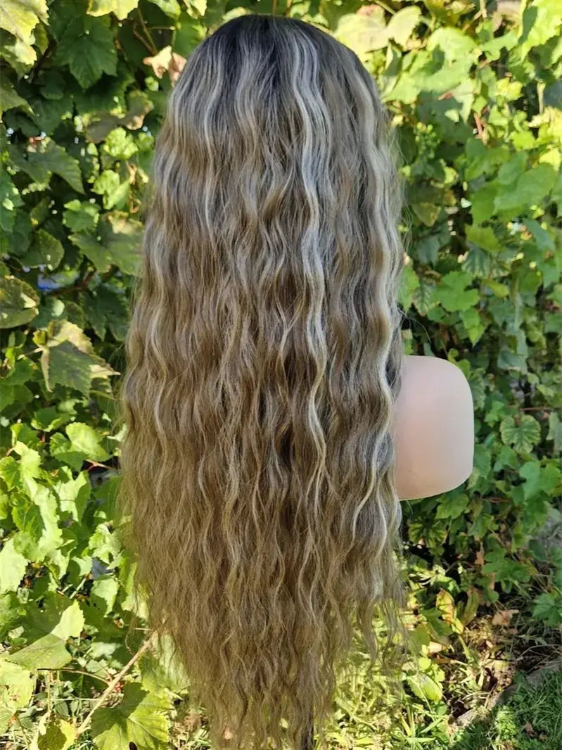 Ombre Ash Blonde Brown Water Wave Lace Front Wig