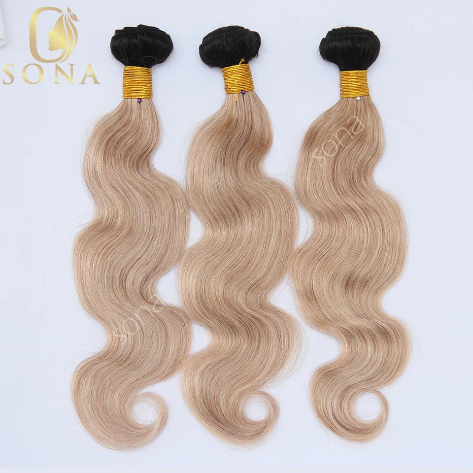 Honey Blonde Ombre Human Hair Bundles with Closure HD Lace