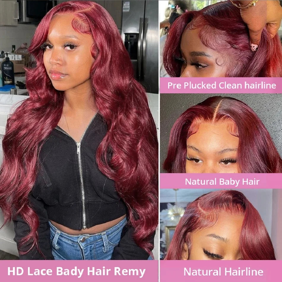 Burgundy Body Wave HD Lace Frontal