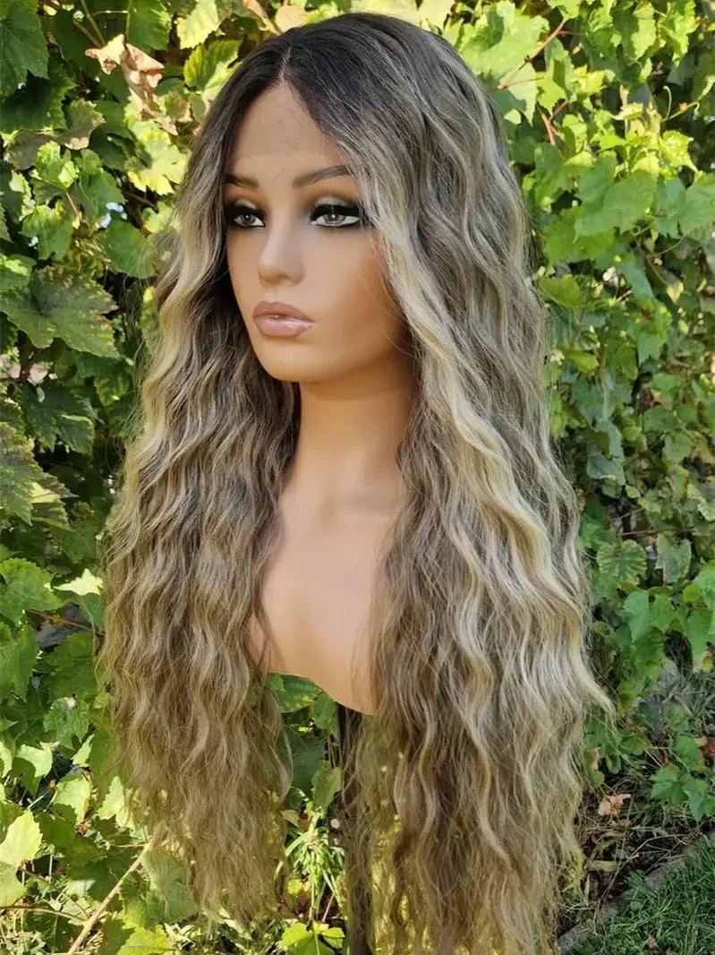 Ombre Ash Blonde Brown Water Wave Lace Front Wig