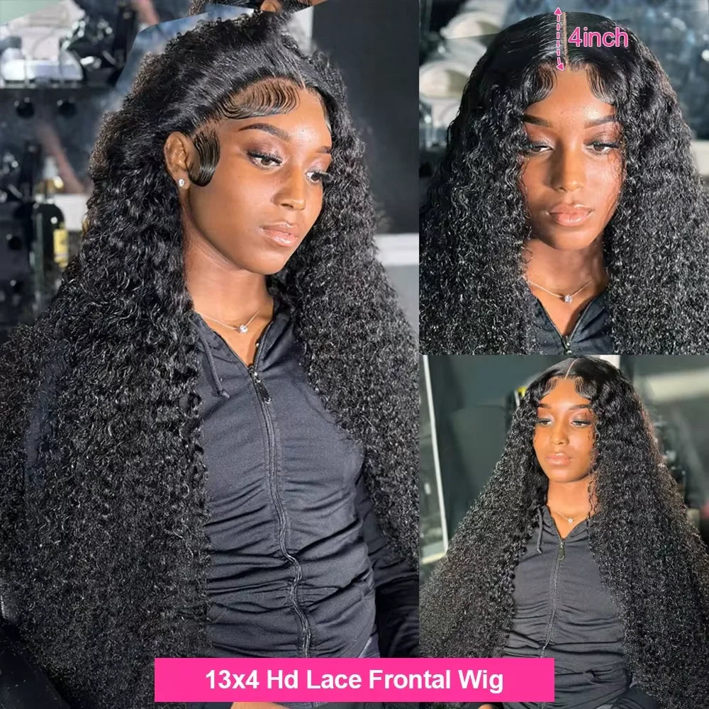 Human Hair Wig Glueless Curly Wave Lace Frontal