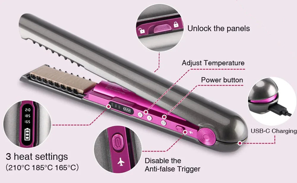 Wireless Hair Straightener Mini Flat Iron