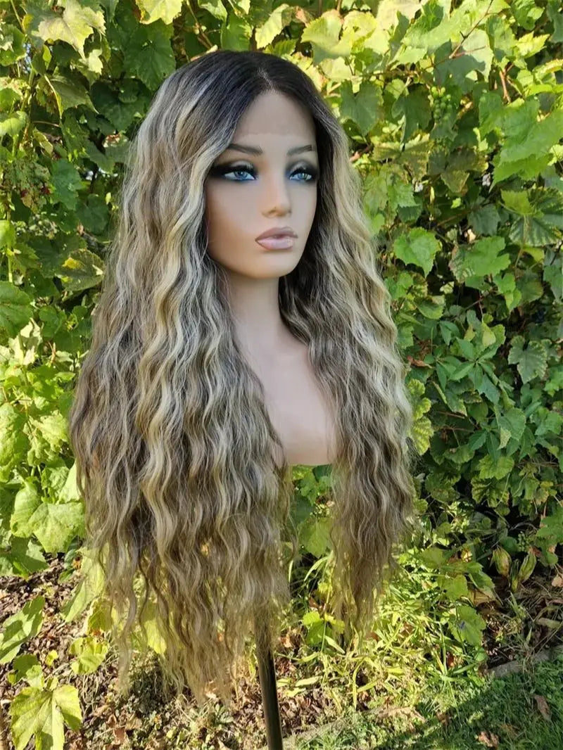 Ombre Ash Blonde Brown Water Wave Lace Front Wig