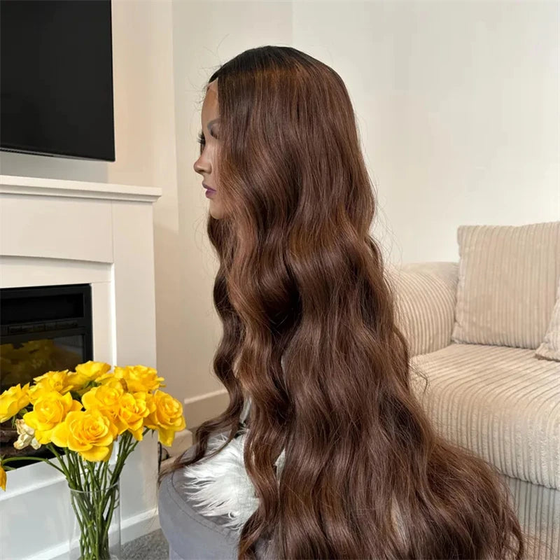 Ombre Chocolate Brown Long Water Wave Lace Front Wig