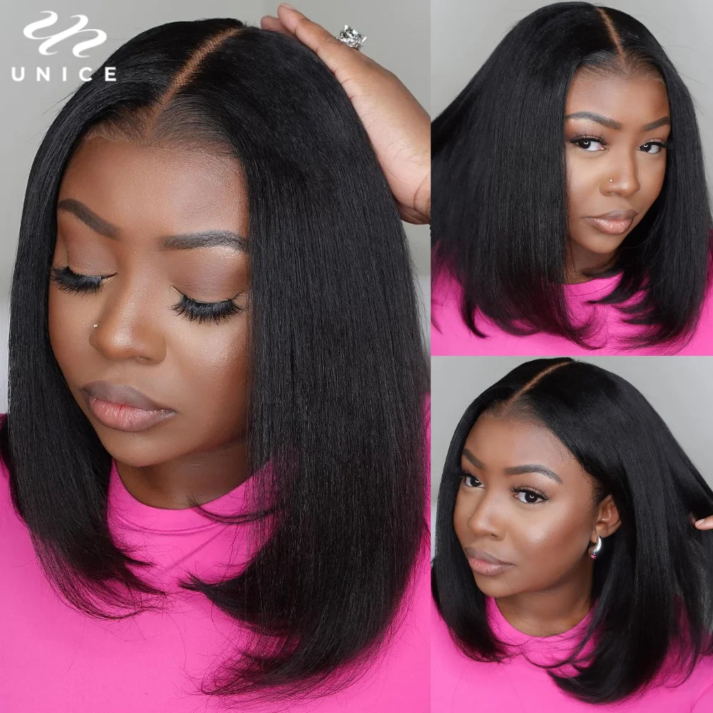 Yaki Straight Bob Wig Pre Cut Pre Bleached Glueless Wigs