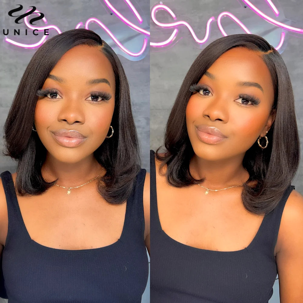 Yaki Straight Bob Wig Pre Cut Pre Bleached Glueless Wigs