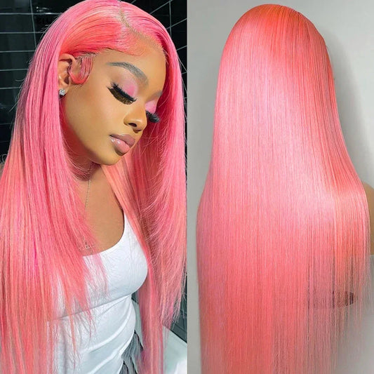 Pink Straight HD Lace Front Wigs