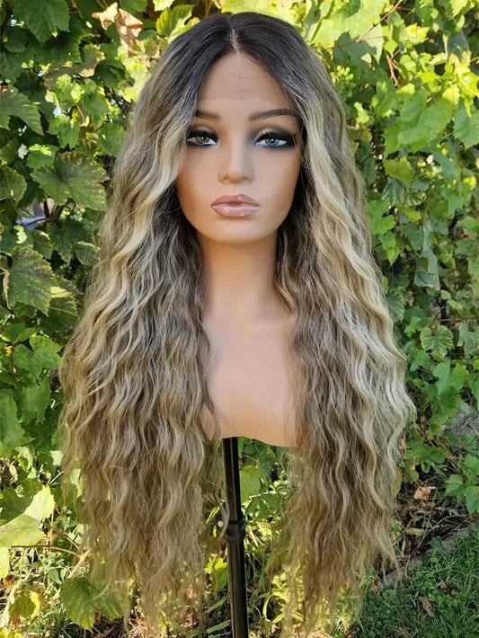 Ombre Ash Blonde Brown Water Wave Lace Front Wig