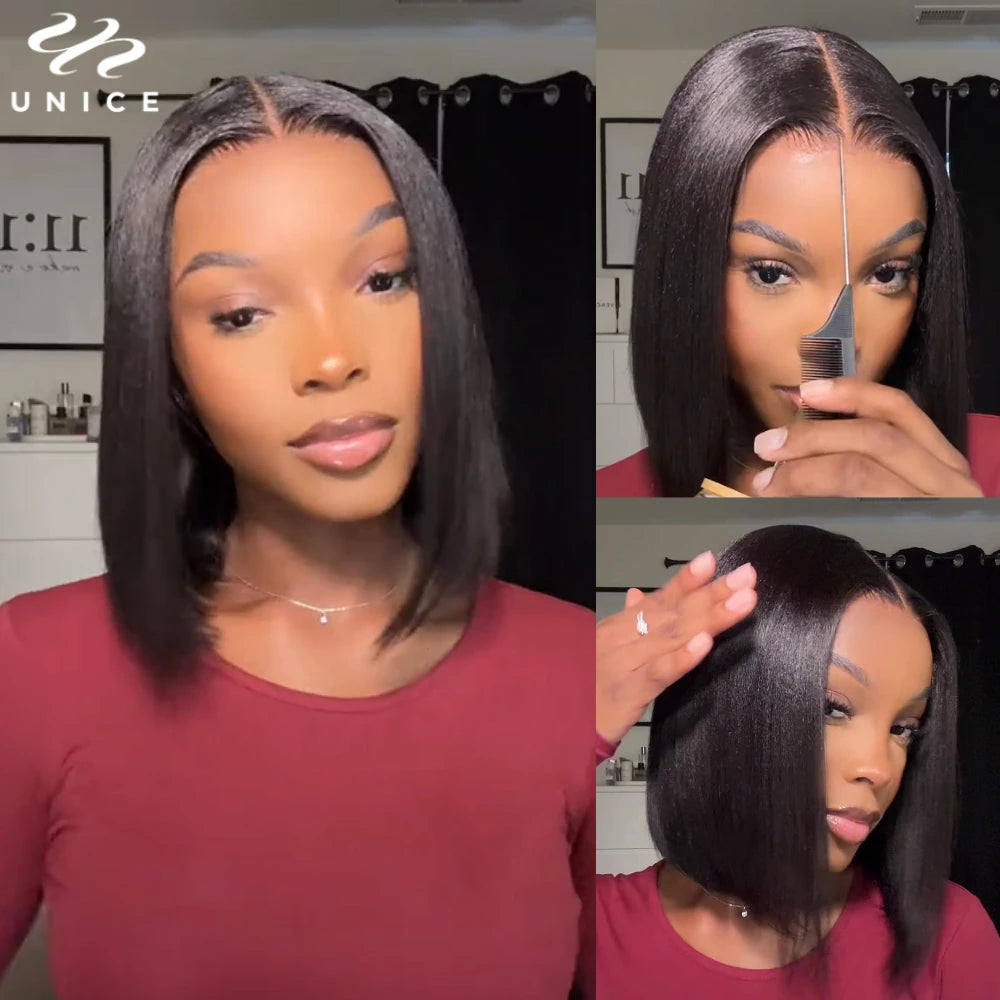 Yaki Straight Bob Wig Pre Cut Pre Bleached Glueless Wigs